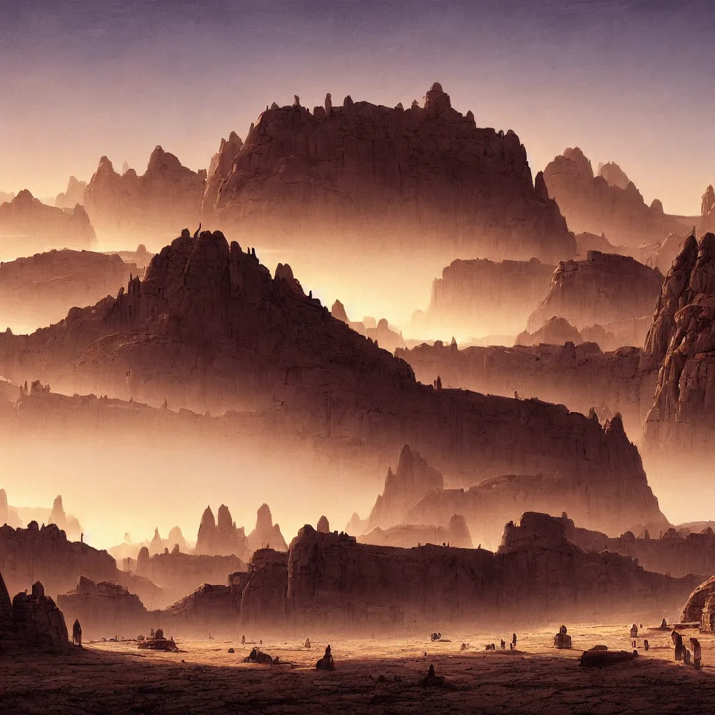 Prompt: dawn over mos eisley painting by raphael lacoste