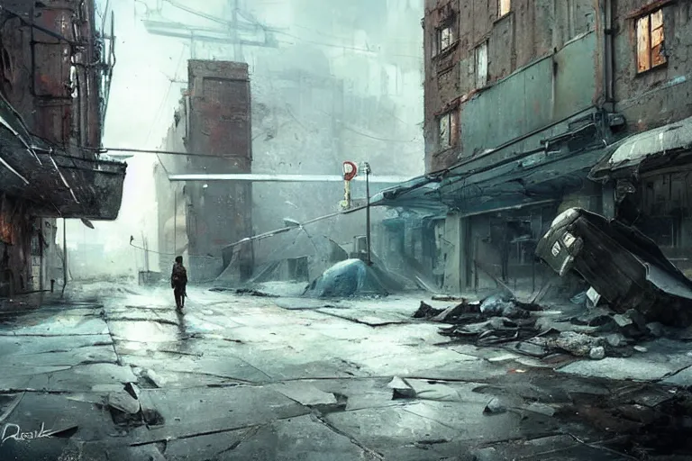 Image similar to derelict soviet street cinematic clean art darek zabrocki,