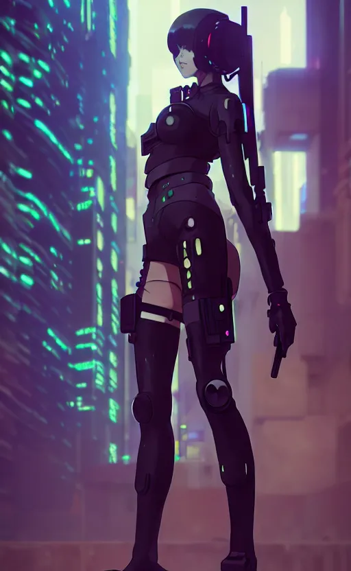 Image similar to cyberpunk anime girl mech standing wall, cyberpunk accessory, side view, 3 / 4 shot, street night, beautiful face, grafity, arcane, detail, good face, pose model, concept art, in style of yoji shinkawa, pan ren wei, col price, atey ghailan, by greg rutkowski, aesthetic, digital painting, 3 d