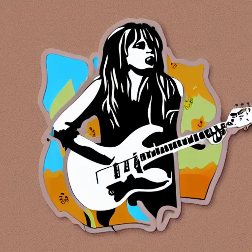 Image similar to stevie nicks playing guitar and singing, sticker - art, svg vector, adobe - illustrator