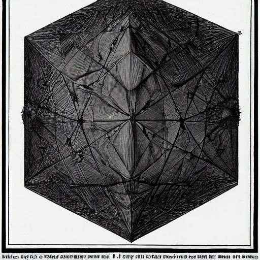 Prompt: portrait of a man standing in the center of a high dimensional polytope hypercube dodecahedron tesseract made of energy and spacetime fluctuating at the oscillatory rate of brain waves marc simonetti mc escher piet mondrian ismail inceoglu anato finnstark jacques callot albrecht durer john flaxman gustav dore engraved ink stamp aquatint etching intaglio 4k artstation wikiart wikipedia