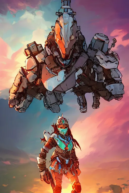 Image similar to combination suit armor aloy horizon forbidden west horizon zero dawn robot ninja mask helmet backpack tribal, art gta 5 comics, official fanart behance hd artstation by jesper ejsing, by rhads, makoto shinkai and lois van baarle, ilya kuvshinov, ossdraws radiating a glowing aura cgi rtx 2 0 2 2