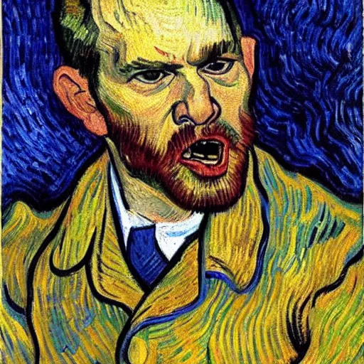 Image similar to portrait of benjamin netanyahu screaming, by vincent van gogh, high quality, highly detailed, photorealistic lighting