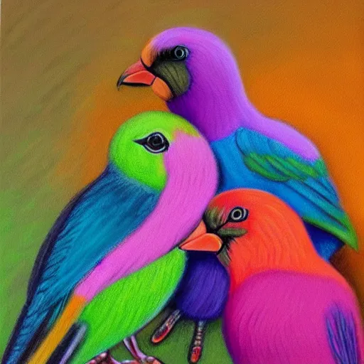 Prompt: pastel painting of colorful birds