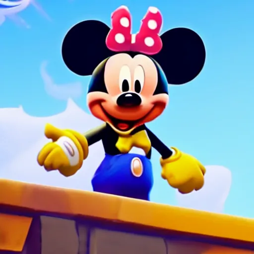 Prompt: in - game screenshot of mickey mouse in the video game fortnite