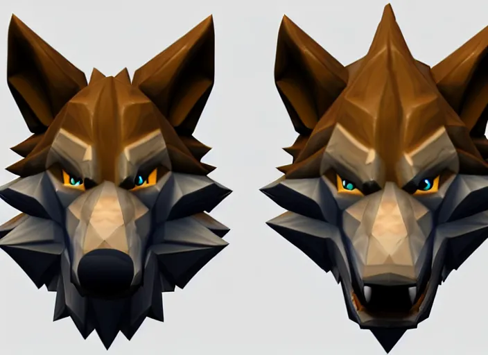 Image similar to wolf head, stylized stl, 3 d render, activision blizzard style, hearthstone style