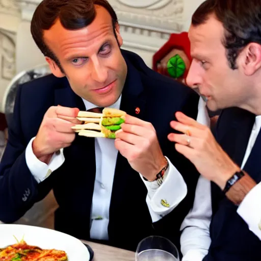 Prompt: emmanuel macron eating a kebab