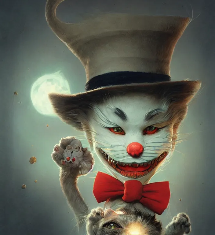 Prompt: complex 3 d render, hyper detailed, ultra sharp, of the cat in the hat, scary, cosmic horror, cinematic, natural soft light, rim light, art by greg rutkowski and artgerm and norman rockwell, dr seuss