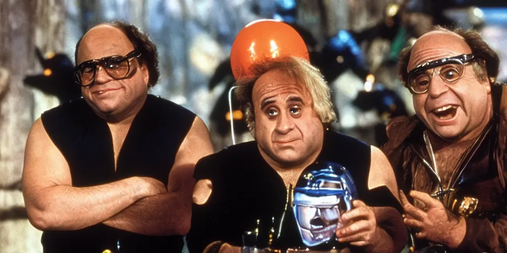 Prompt: Danny DeVito as Dark Helmet in Spaceballs