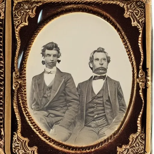 Image similar to tintype photo of rick and morty. 1 8 8 0 s