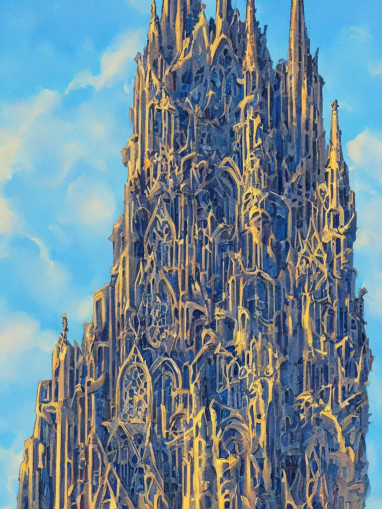 Prompt: A painting of a skyscraper designed by Antoni Gaudí, in Paris, in the style of Ghibli