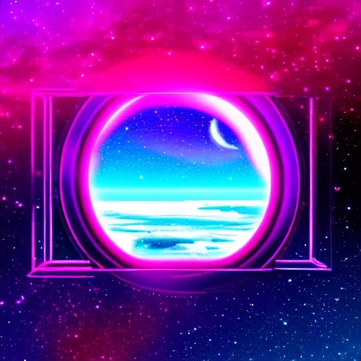 Prompt: a window to space in a synthwave style, digital art