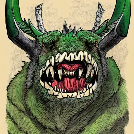 Prompt: wisconsin hodag, dungeons and dragons illustration