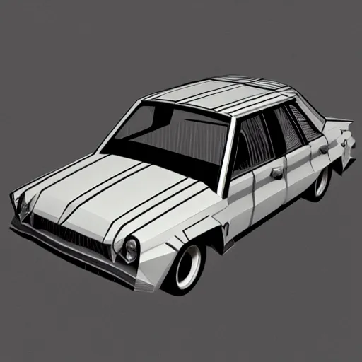 Image similar to a 3d low poly game object of a retro car