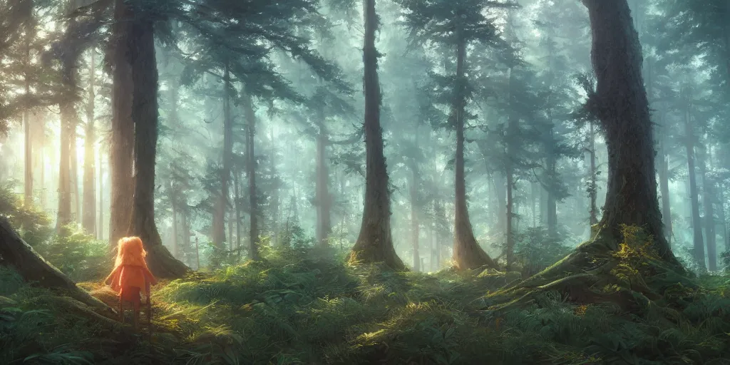 Image similar to a forest, highly detailed oil painting, Jessica Rossier, Studio Ghibli, range murata, digital art, octane render, beautiful composition, trending on artstation, masterpiece