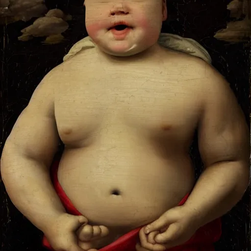 Prompt: The Pillsbury dough boy in the style of a renaissance painting.
