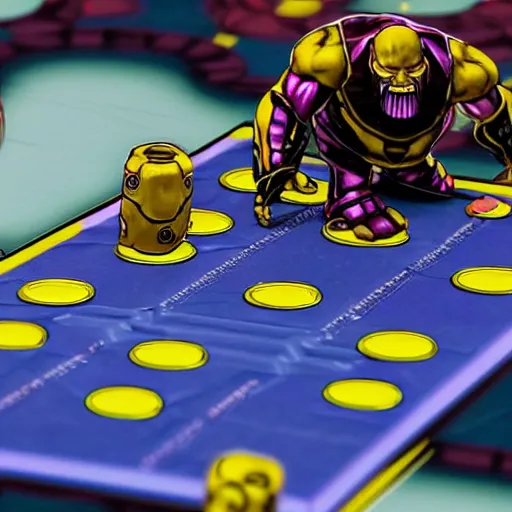 Image similar to thanos playing domino rally