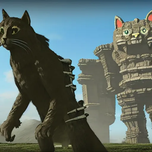 Prompt: cat by shadow of the colossus