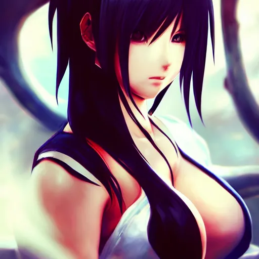 Image similar to beautiful anime art of tifa lockhart by WLOP, rossdraws, Logan Cure, Mingchen Shen, BangkuART, sakimichan, yan gisuka, JeonSeok Lee, zeronis, Chengwei Pan on artstation