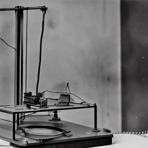 Prompt: nuclear powered 3d printer from 1930