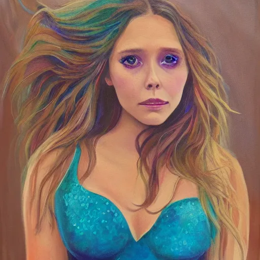 Prompt: elizabeth olsen as a mermaid, painting