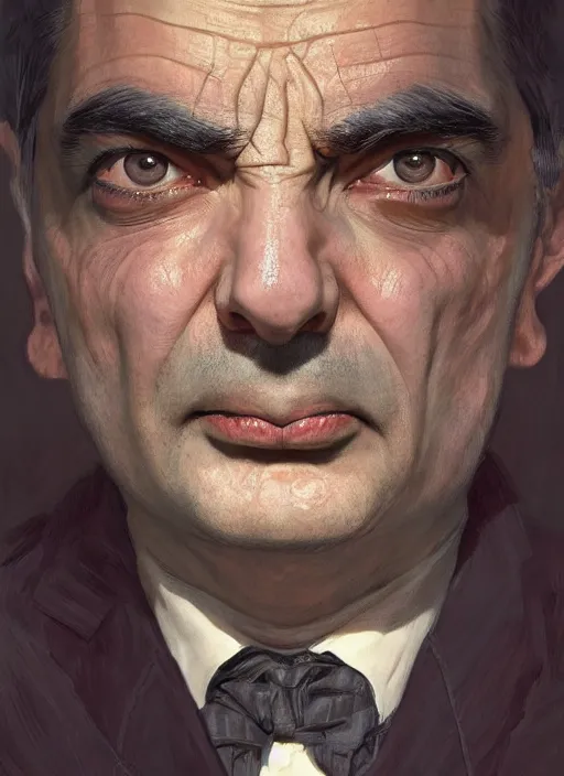 Image similar to Portrait of Mr Bean centered, marvel comics, dark, intricate, highly detailed, smooth, artstation, digital illustration by Ruan Jia and Mandy Jurgens and Artgerm and Wayne Barlowe and Greg Rutkowski and Frank Frazetta