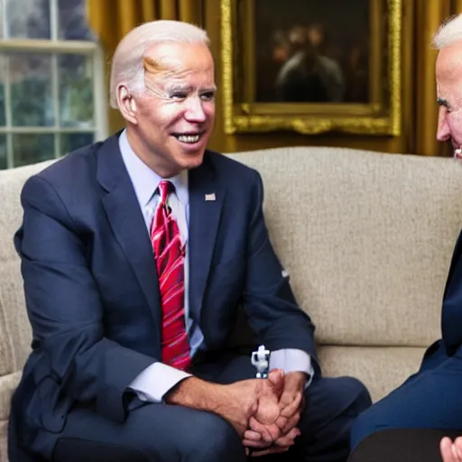 Prompt: nathan fieldier telling joe biden on how to run the country on a podcast show