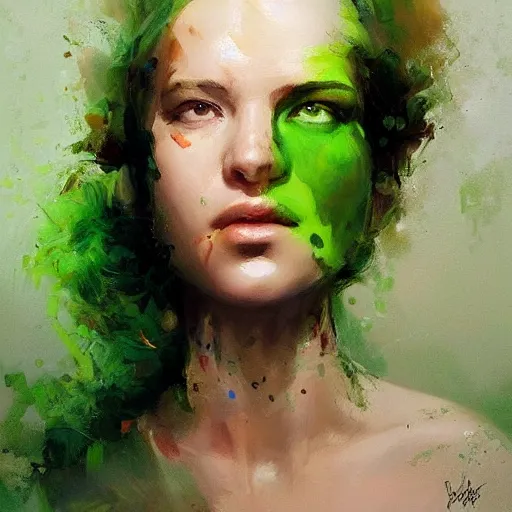 Prompt: portrait of green noise an amorphous blob of love painted by greg rutkowski, wlop, artgerm,