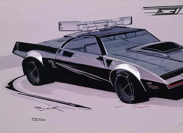 Prompt: syd mead concept art. kitt 1 9 8 2 pontiac trans am. style star wars, retro, retro futurist. concept art by syd mead