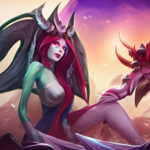 Prompt: league of legends cinematic, kai'sa and xayah are best friends, hyperrealistic