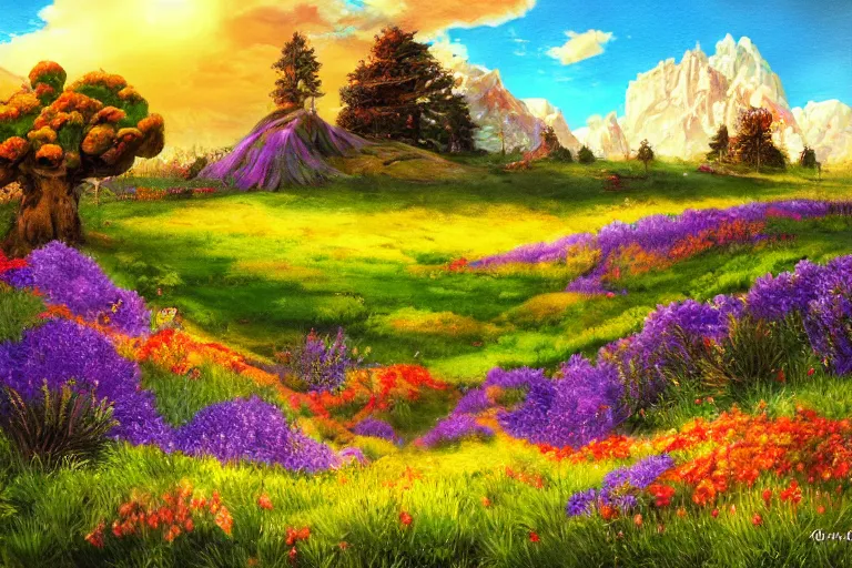 Image similar to popcorn meadows, fantasy art