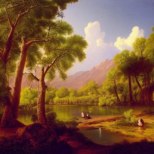 Image similar to a desert oasis, kindred spirits, lush harmony of nature, sparkling dew, by asher brown durand, by jamie jones,