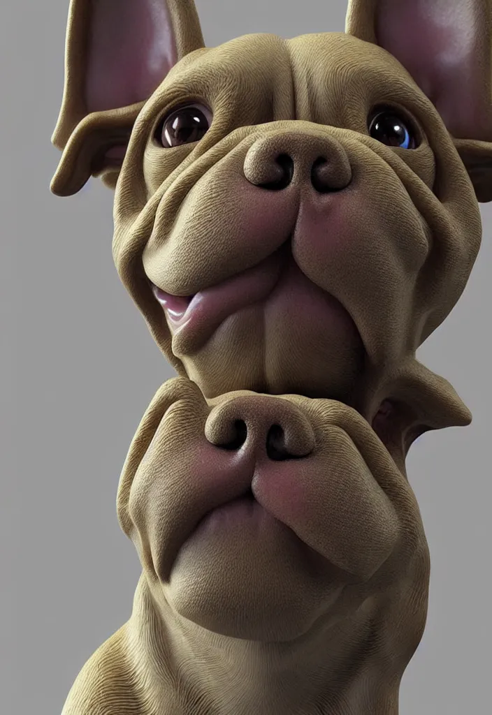 Image similar to a highly detailed realistic 3 d render sculpture of a cute dog with wide open eyes by zhelong xu, unreal engine, ray trace, jingdezhen porcelain. chinese culture. super clear details, ultra clear material. close - up shot, intricate details. 3 d octane render. substance painter.