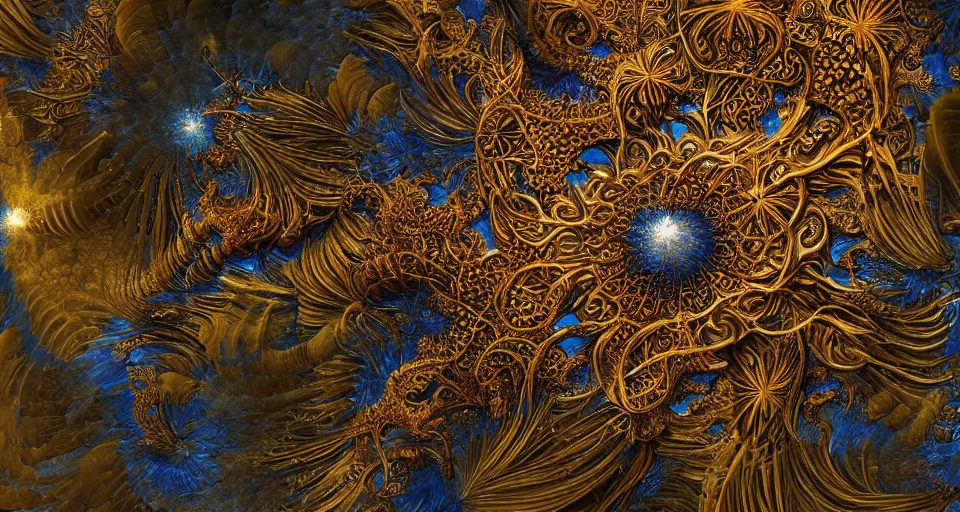 Image similar to Close up of intricate Vladimir Kush mandelbulb fractal, made of fireworks and octopus, ultra detailed, fractal art, cgsociety, artstation