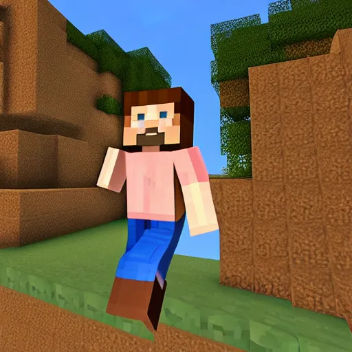 Image similar to minecraft steve jumping into lava holding cow