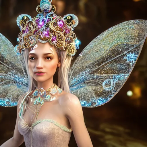 Image similar to portrait of fairy princess, glowing, ornate and intricate jewelry, jaw dropping beauty, glowing background lighting, white accent lighting, hyper detailed, fairy tale, 4 k octane render