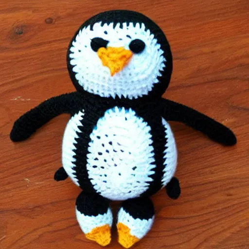 Image similar to crocheted penguin doll,