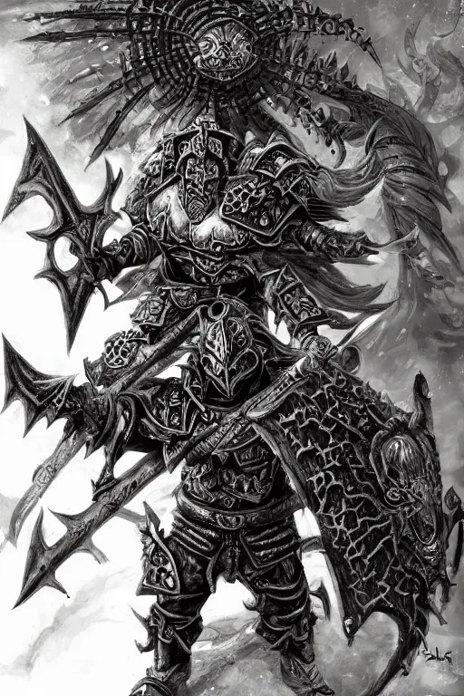 Image similar to chaos warrior, fantasy, warhammer, highly detailed, digital art, sharp focus, trending on art station, kentaro miura manga art style