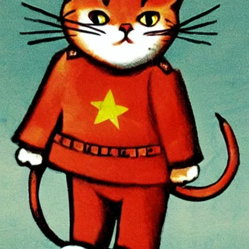 Image similar to Communist Cat, walking with Stalin,