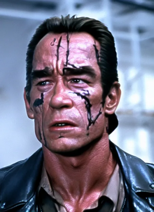 Prompt: film still of Tommy Lee Jones as The Terminator in The Terminator, 4k