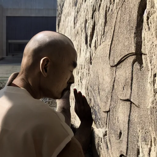 Prompt: It was said that Master Batuo, the founder of Shaolin Monastery, had meditated in front of a wall for ten years until his shadow was carved into the stone. If so, Luo Ji could have inscribed his own shadow into this wall five times. strong imagery,highly detailed,photorealistic 8k,cinematic lighting,HD,high detail,atmospheric,trending on artstaion