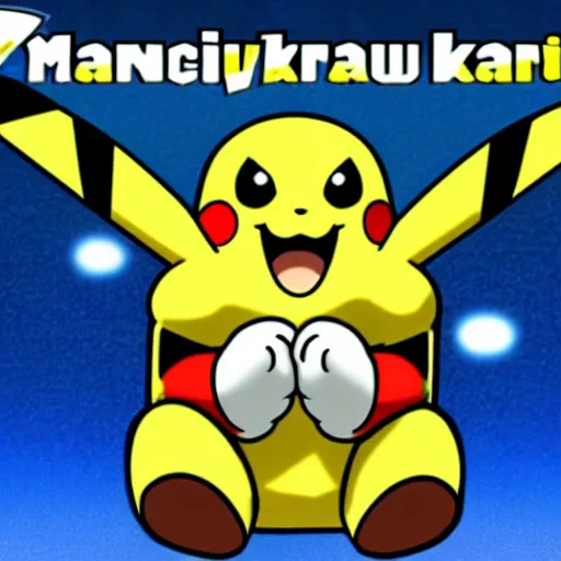 Image similar to Pikachu in Mario Kart, screenshot,