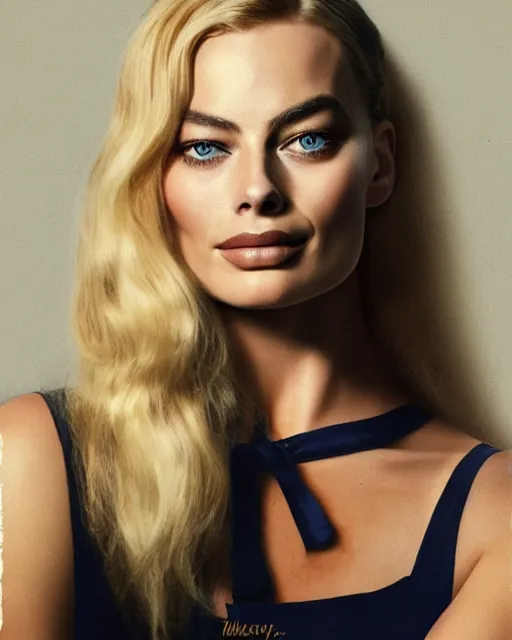 Image similar to Beautiful Head and shoulders portrait of margot robbie with straight long blonde hair, wearing a camisole by alberto Vargas, arney freytag, artstation, fashion photoshoot, urban jungle, fashion pose, octane, 4k