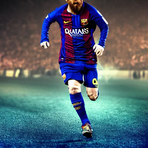 Prompt: lionel messi running extremely fast wrapped in blue lightning, 8 k