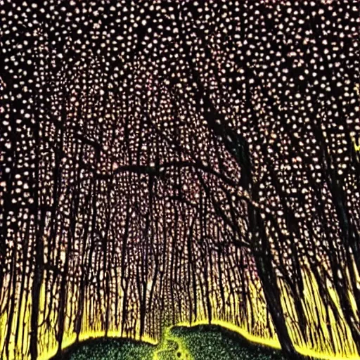 Image similar to the forest of fireflies, beautiful work of art where hotarubi appears