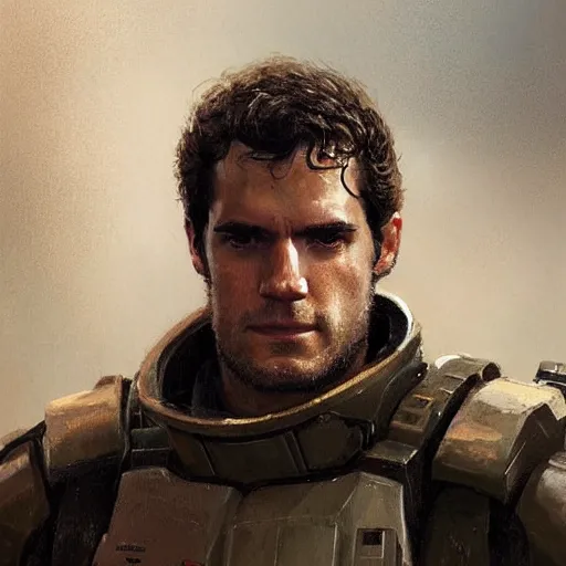 Prompt: portrait of a man by greg rutkowski, he looks like henry cavill with military short hair and shaved, impeccable military composure, wearing tactical gear of the galactic alliance, star wars expanded universe, he is about 3 0 years old, highly detailed portrait, digital painting, artstation, concept art, smooth, sharp foccus ilustration, artstation hq