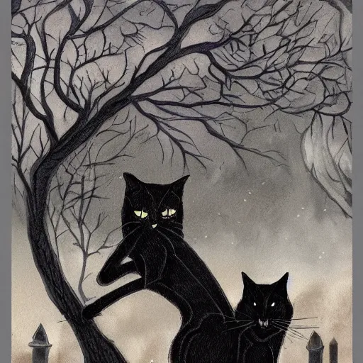 Image similar to black cat in graveyard at midnight halloween tattoo on shoulder by anton pieck, intricate, extremely detailed, digital painting, artstation concept art