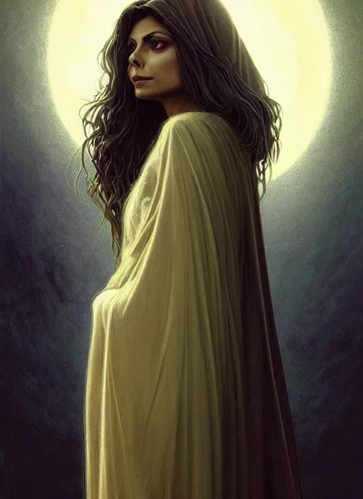 Prompt: Portrait of a beautiful Morena Baccarin, blonde shaggy hair, cloak, ethereal wings, fantasy, extremely detailed, digital painting, artstation, concept art, smooth, sharp focus, illustration, stunning lighting, art by artgerm and greg rutkowski and alphonse mucha and simon stalenhag, realistic character concept, high fantasy, light atmosphere, golden ratio, cinematic lighting, hyperdetailed, high resolution, insanely detailed and intricate, artstation, Marc Simonetti, Greg Rutkowski, 8k