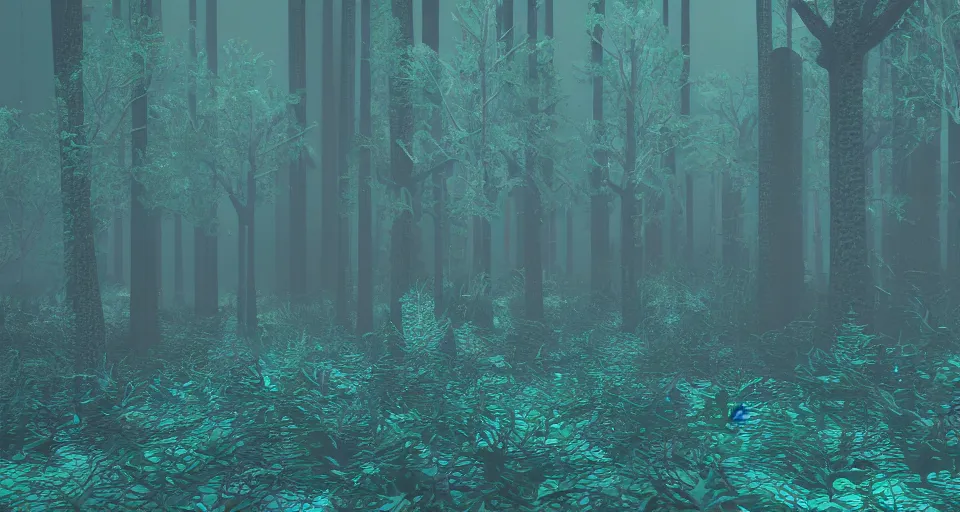 Image similar to 3d Render of deep sea forest, grainy, noisy