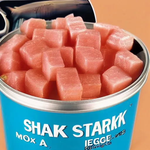 Prompt: Can of Shark SPAM, high quality photo advertisement with legible writing